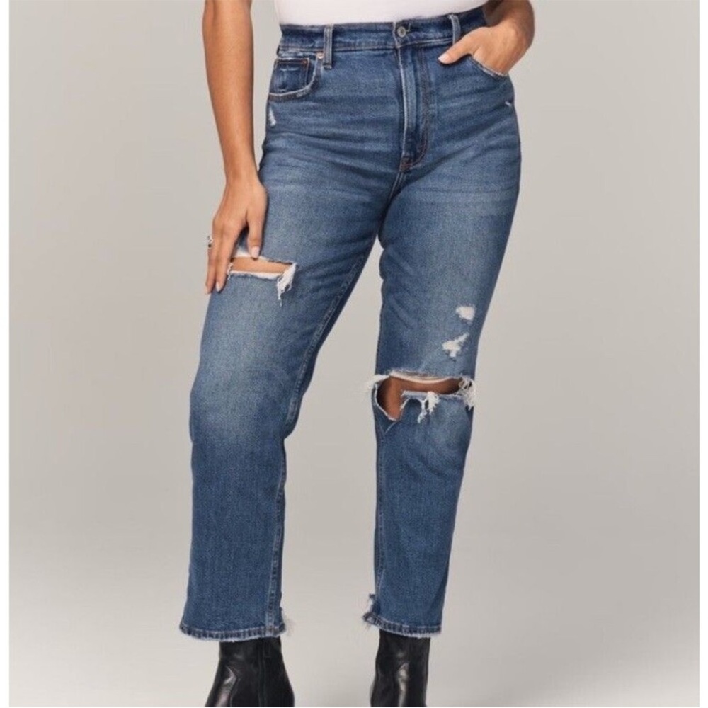 Abercrombie The Ankle Straight Ultra High‎ Rise Curve Love Jeans Med Wash 00 24